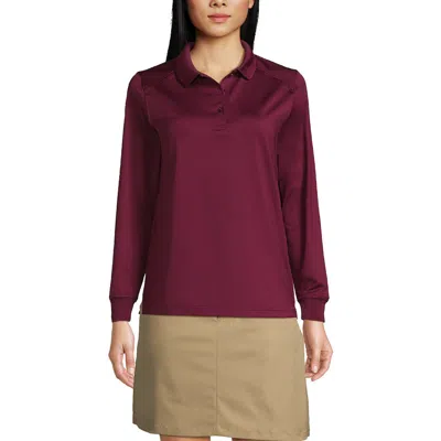 Lands' End School Uniform  Long Sleeve Rapid Dry Polo Shirt In Burgundy