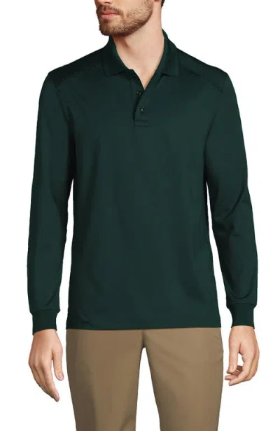 Lands' End School Uniform  Long Sleeve Rapid Dry Polo Shirt In Green