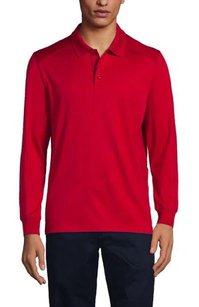 Lands' End School Uniform  Long Sleeve Rapid Dry Polo Shirt In Red