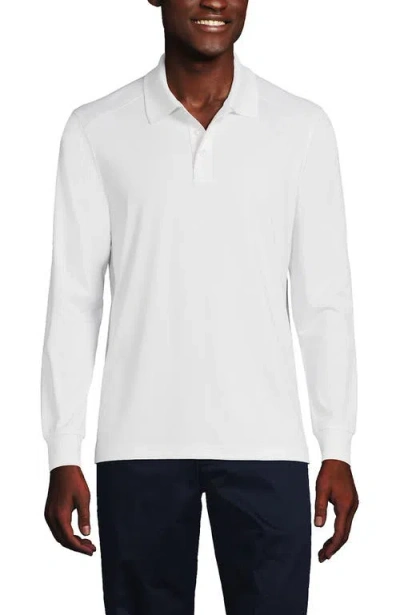 Lands' End School Uniform  Long Sleeve Rapid Dry Polo Shirt In White