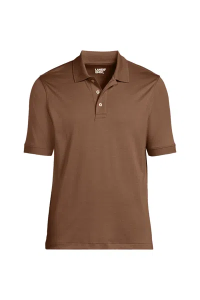 Lands' End School Uniform Men's Banded Cuff Short Sleeve Supima Cotton Polo Shirt In Brown