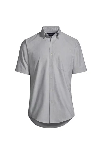 Lands' End School Uniform Men's Big & Tall Short Sleeve Buttondown Oxford Sport Shirt In Gray