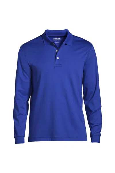 Lands' End School Uniform Men's Big Long Sleeve Performance Pima Polo Shirt In Blue