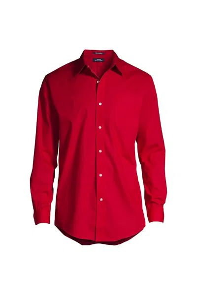 Lands' End School Uniform Men's Big Long Sleeve Straight Collar Broadcloth Dress Shirt In Red