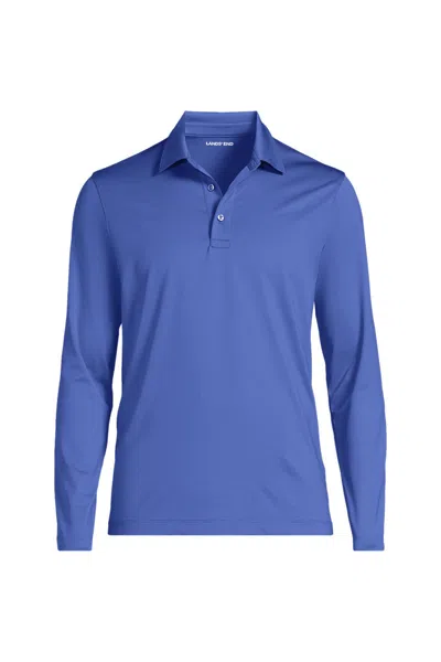 Lands' End School Uniform Men's Big Rapid Dry Long Sleeve Modern Fit Polo In Blue
