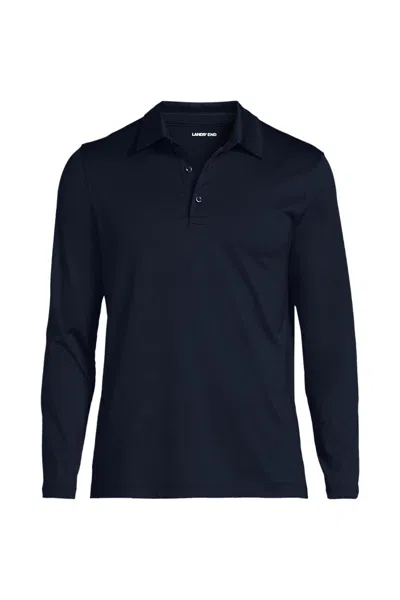 Lands' End School Uniform Men's Big Rapid Dry Long Sleeve Modern Fit Polo In Blue