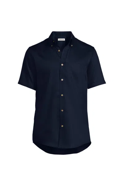Lands' End School Uniform Men's Big Short Sleeve Performance Twill Shirt In Blue