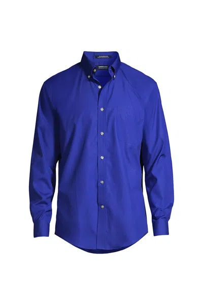 Lands' End School Uniform Men's Long Sleeve Buttondown No Iron Broadcloth Shirt In Blue