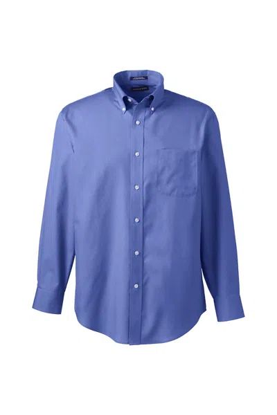 Lands' End School Uniform  Long Sleeve No Iron Pinpoint Dress Shirt In French Blue