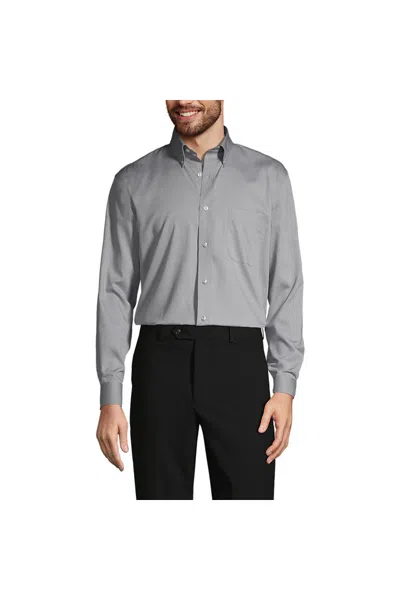 Lands' End School Uniform Men's Long Sleeve Buttondown No Iron Pinpoint Shirt In Gray