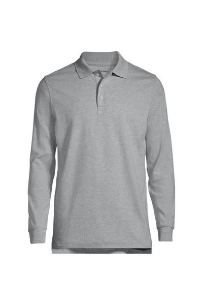 Lands' End School Uniform Men's Long Sleeve Interlock Polo Shirt In Gray