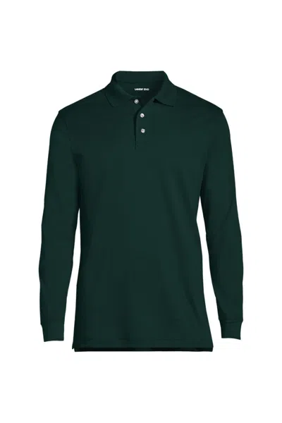 Lands' End School Uniform Men's Long Sleeve Interlock Polo Shirt In Green