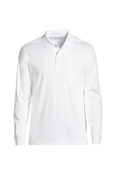 Lands' End School Uniform Men's Long Sleeve Performance Pima Polo Shirt In White