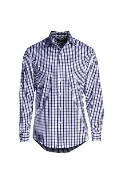 Lands' End School Uniform Men's Long Sleeve Straight Collar Patterned Broadcloth Shirt In Blue