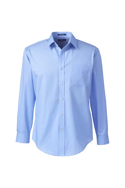 Lands' End School Uniform Men's Long Sleeve Tailored Straight Collar Broadcloth Dress Shirt In Blue
