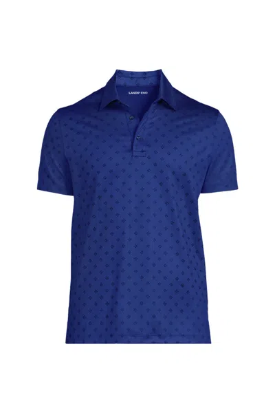 Lands' End School Uniform Men's Rapid Dry Performance Printed Short Sleeve Modern Fit Polo Shirt In Blue