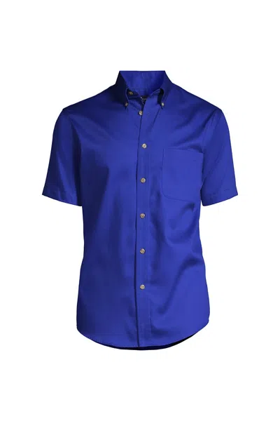 Lands' End School Uniform Men's Short Sleeve Performance Twill Shirt In Blue