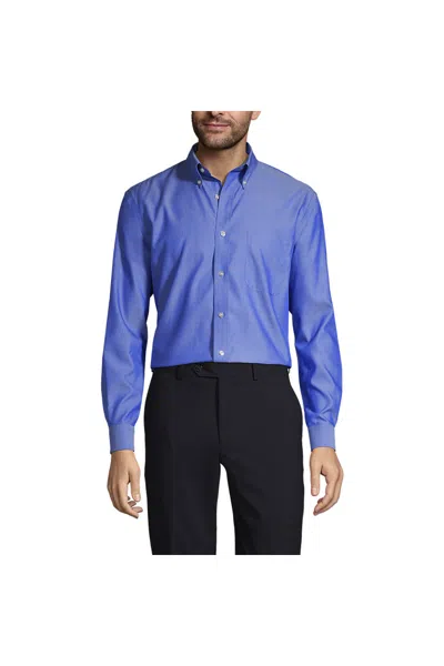 Lands' End School Uniform  Long Sleeve No Iron Pinpoint Dress Shirt In French Blue