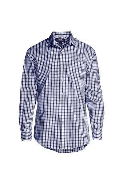 Lands' End School Uniform Men's Tall Long Sleeve Straight Collar Patterned Broadcloth Shirt In Blue