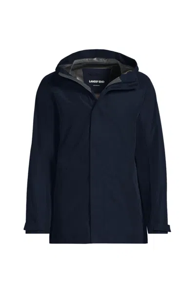 Lands' End School Uniform Men's Tall Waterproof Hooded Packable Rain Jacket In Blue
