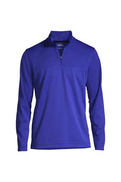 Lands' End School Uniform Men's Textured Quarter Zip Pullover In Blue
