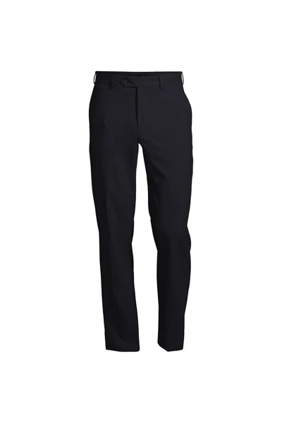 Lands' End School Uniform Men's Washable Wool Tailored Plain Front Trousers In Blue