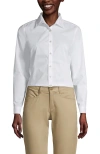 Lands' End School Uniform  No Gape Long Sleeve Stretch Shirt In Pearl White