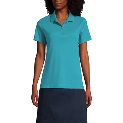 Lands' End School Uniform  Short Sleeve Feminine Fit Interlock Polo Shirt In Teal Breeze