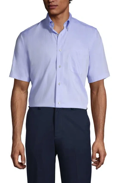 Lands' End School Uniform  Short Sleeve No Iron Pinpoint Dress Shirt In Blue