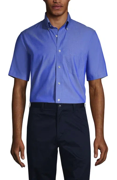 Lands' End School Uniform  Short Sleeve No Iron Pinpoint Dress Shirt In French Blue
