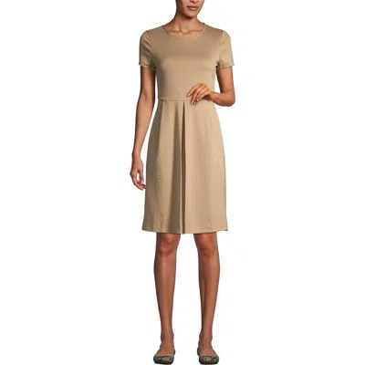 Lands' End School Uniform  Short Sleeve Ponte Dress In Khaki
