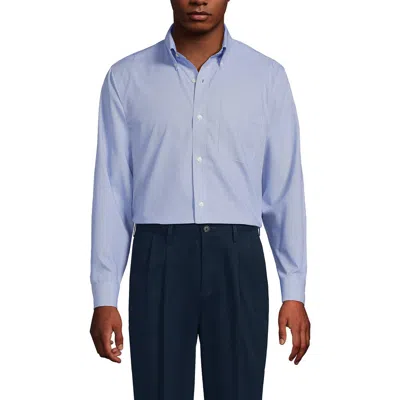 Lands' End Solid No Iron Supima Pinpoint Straight Collar Dress Shirt In Blue