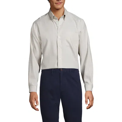 Lands' End School Uniform  Tailored Fit No Iron Solid Supima Cotton Pinpoint Buttondown Collar Dress In Khaki Narrow Stripes
