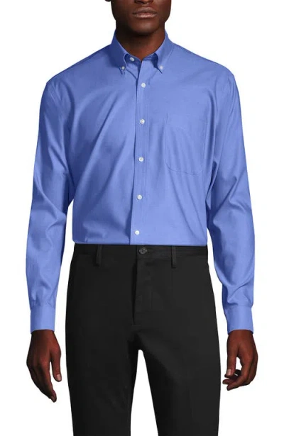 Lands' End School Uniform  Tailored Fit No Iron Solid Supima Cotton Pinpoint Buttondown Collar Dress In Light French Blue