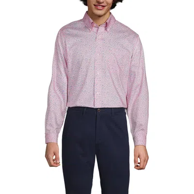 Lands' End School Uniform  Tailored Fit No Iron Solid Supima Cotton Pinpoint Buttondown Collar Dress In Light Rose Pink Blooms