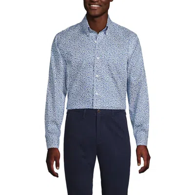 Lands' End School Uniform  Tailored Fit No Iron Solid Supima Cotton Pinpoint Buttondown Collar Dress In Mariner Blue Blooms