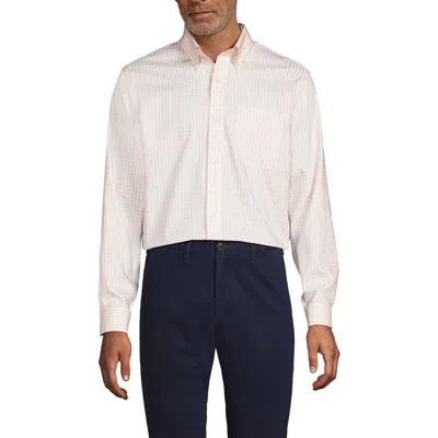 Lands' End School Uniform  Tailored Fit No Iron Solid Supima Cotton Pinpoint Buttondown Collar Dress In Tinted Peach Windowpanes