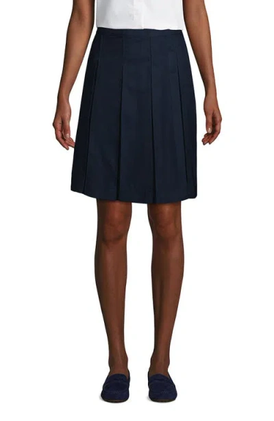 Lands' End School Uniform  Solid Box Pleat Skirt Top Of Knee In Classic Navy