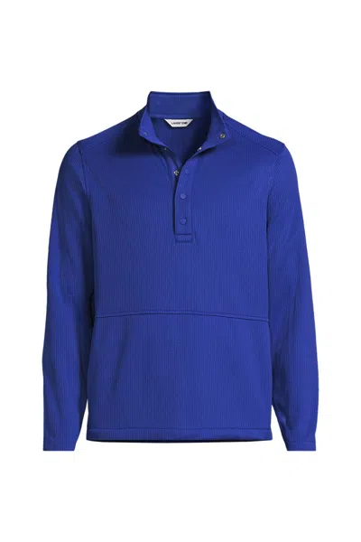 Lands' End School Uniform Unisex Big Grid Tech Snapneck Pullover Shirt In Blue