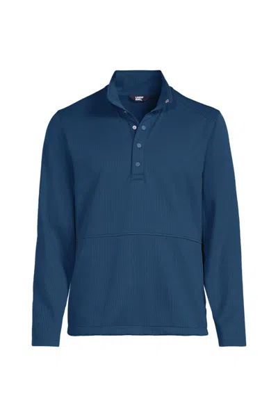 Lands' End School Uniform Unisex Big Grid Tech Snapneck Pullover Shirt In Blue