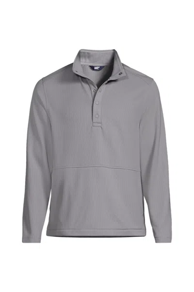 Lands' End School Uniform Unisex Big Grid Tech Snapneck Pullover Shirt In Gray