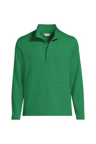 Lands' End School Uniform Unisex Big Grid Tech Snapneck Pullover Shirt In Green