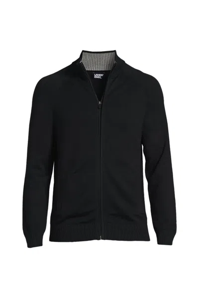 Lands' End School Uniform Unisex Cotton Modal Full Zip Sweater Jacket In Black