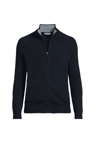 Lands' End School Uniform Unisex Cotton Modal Full Zip Sweater Jacket In Black