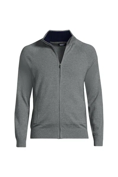 Lands' End School Uniform Unisex Cotton Modal Full Zip Sweater Jacket In Gray
