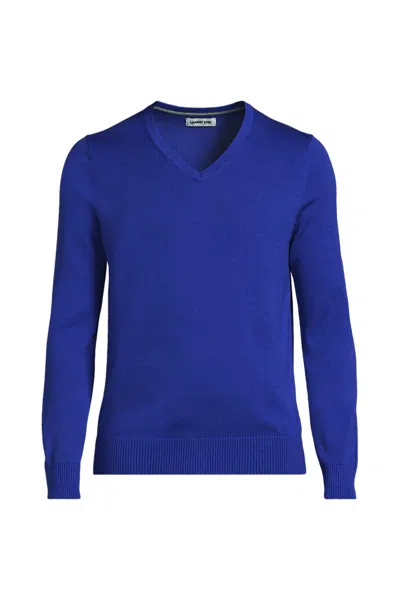 Lands' End School Uniform Unisex Cotton Modal Vneck Pullover Sweater In Blue