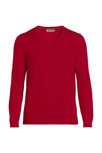 Lands' End School Uniform Unisex Cotton Modal Vneck Pullover Sweater In Red