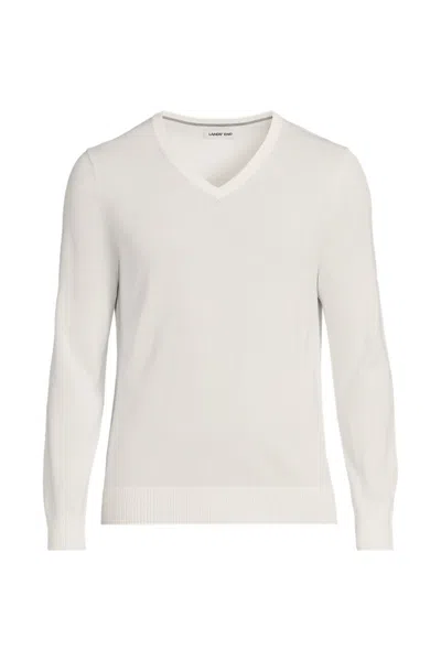 Lands' End School Uniform Unisex Cotton Modal Vneck Pullover Sweater In White