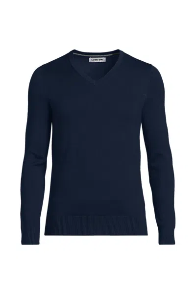 Lands' End School Uniform Unisex Tall Cotton Modal Vneck Pullover Sweater In Blue