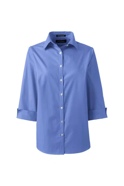 Lands' End School Uniform Women's 3/4 Sleeve Broadcloth Shirt In Blue